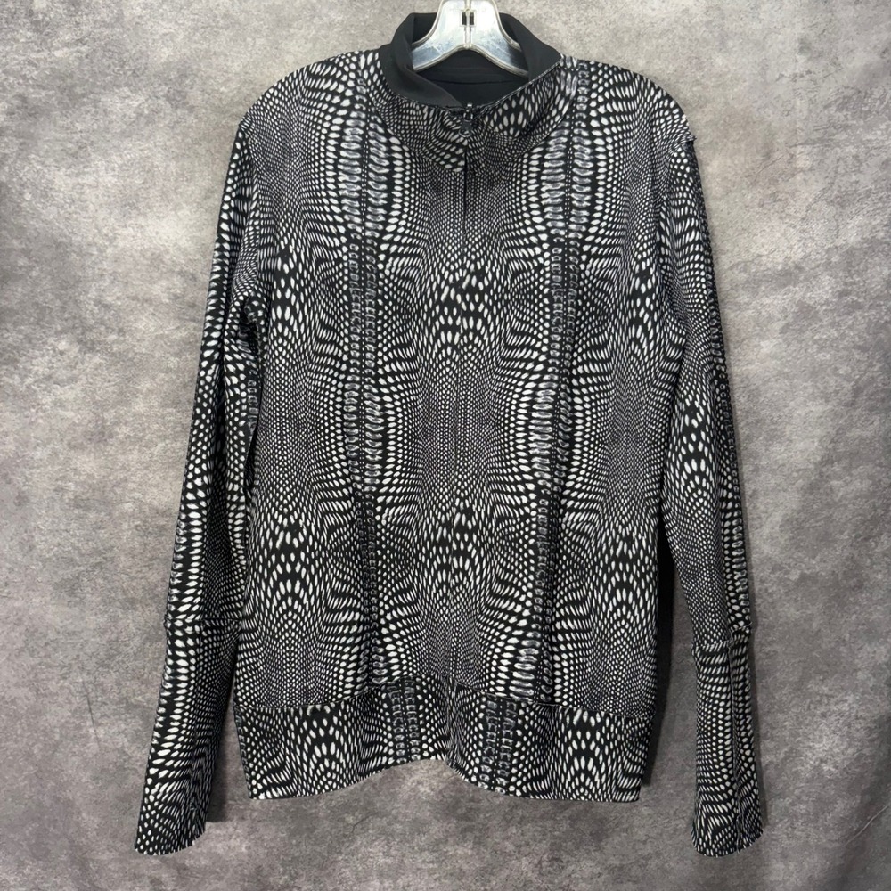 Norma Kamali Optical Illusion Print Track Jacket Womens M Black White Full Zip